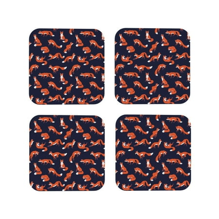 

Vsdgher Foxes In Different Poses Leather Coasters for Drinks Durable Drink Coasters 4 Set for Tabletop Protection Luxurious Home Décor and Housewarming Gift-Square