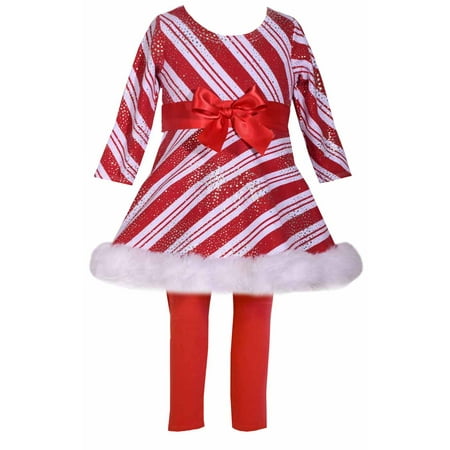 Girls Christmas Candy Cane Sparkle Stripe Tunic Set 10