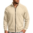 thumbnail image 2 of LYSMORA Men's Waffle Knit Full Zip Jacket Stand Collar Long Sleeve Raglan Sleeve Sweatshirt with Patch Pockets, 2 of 7