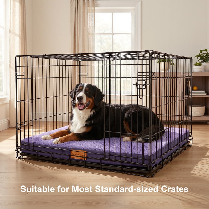 Exclusivo Mezcla Extra Large Dog Bed with Removable and Washable Cover, Orthopedic Pet Bed for Crates, Non-Slip Bottom and Waterproof Liner, 56"×40", Purple