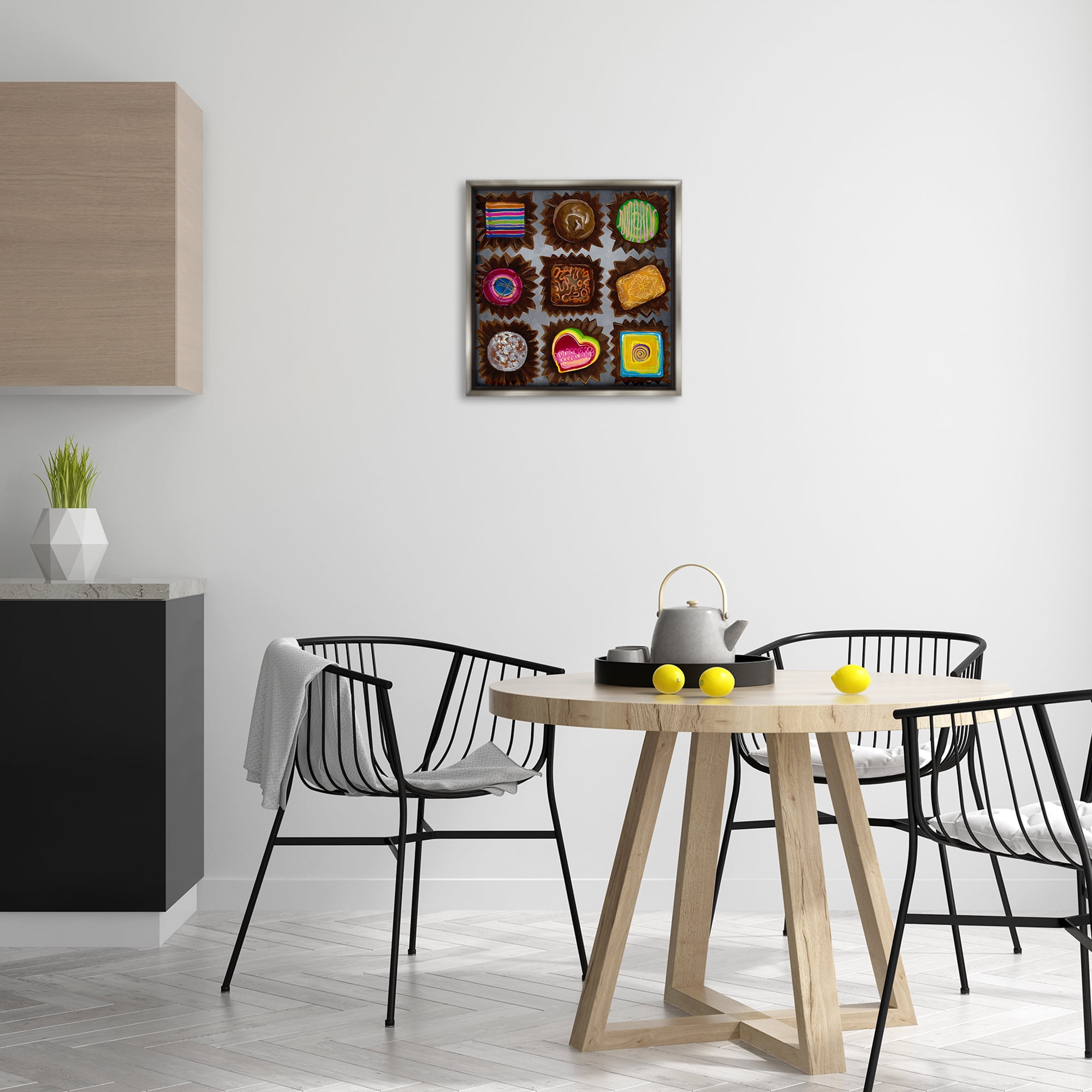 Stupell Industries Various Dessert Chocolates Food & Beverage Painting Gray Floater Framed Canvas Art Print Wall Art, 18 x 18