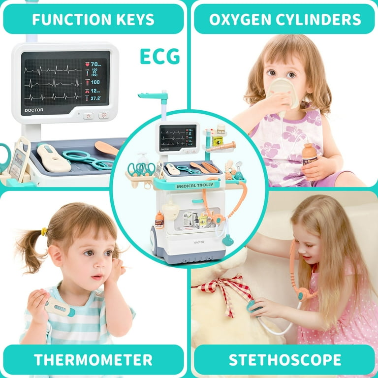 TOPFOX Kids Medical Role Play Set, 26PCS Medical Cart Toy for