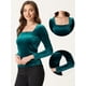 thumbnail image 2 of Blusa de mujer Allegra K de manga larga con cuello cuadrado de terciopelo Verde XS, 2 of 5