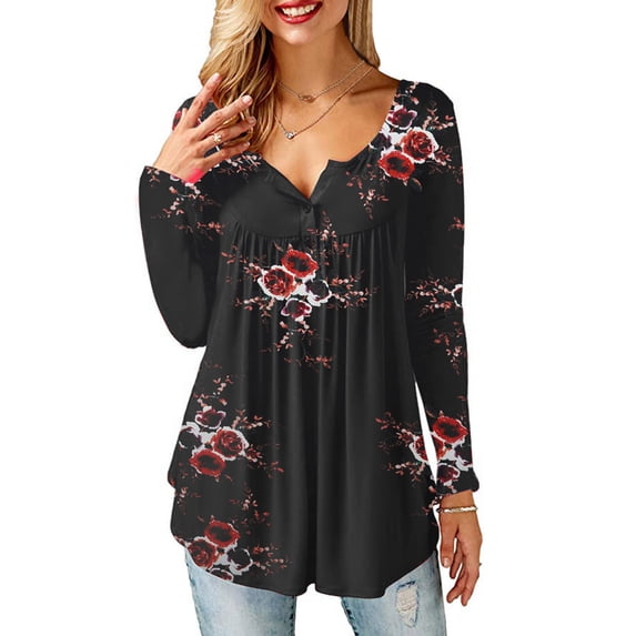 JustVH Women Long Sleeve Round Neck Buttons Down Casual Shirts Blouses