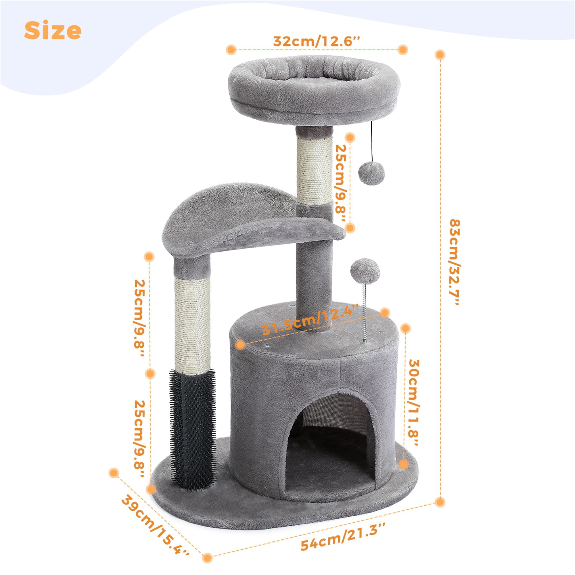 Pefilos 32" Cat Tree Indoor with Self Groomer Brush, Sisal Scratching Post, Dangling Ball, Wood Cat Condo Tower for Small, Medium Cats, Gray Pefilos 32" Cat Tree Indoor with Self Groomer Brush, Sisal Scratching Post, Dangling Ball, Wood Cat Condo Tower for Small, Medium Cats, Gray