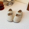 thumbnail image 2 of Bxsruta Toddler Girl Shoes Mary Janes Pearl Beaded Flat Dress Shoes for Kids, 2 of 5