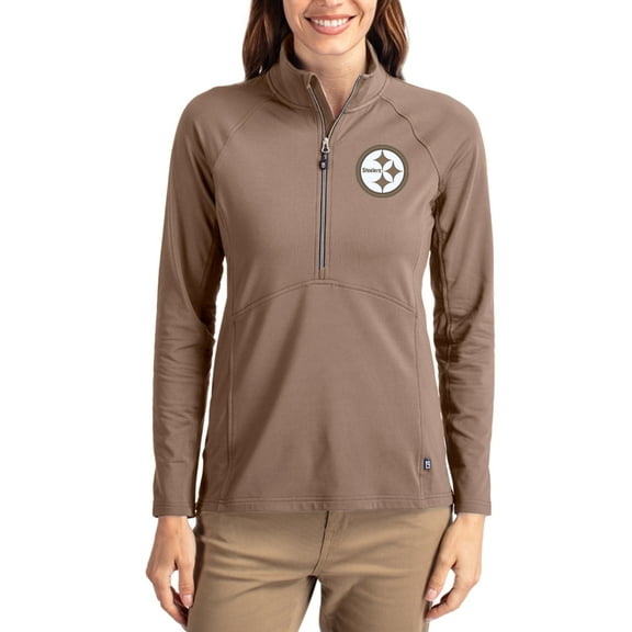 Women's Cutter & Buck Brown Pittsburgh Steelers Tonal Adapt Eco Knit Stretch Recycled Raglan Half-Zip Pullover