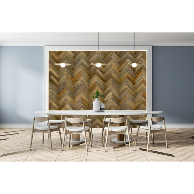 Timberchic River Reclaimed Wooden Wall Planks - Simple Peel & Stick Wall Covering Application for DIY Accent Wall & Home Improvement - Premium Wall Paneling - Herringbone Pattern