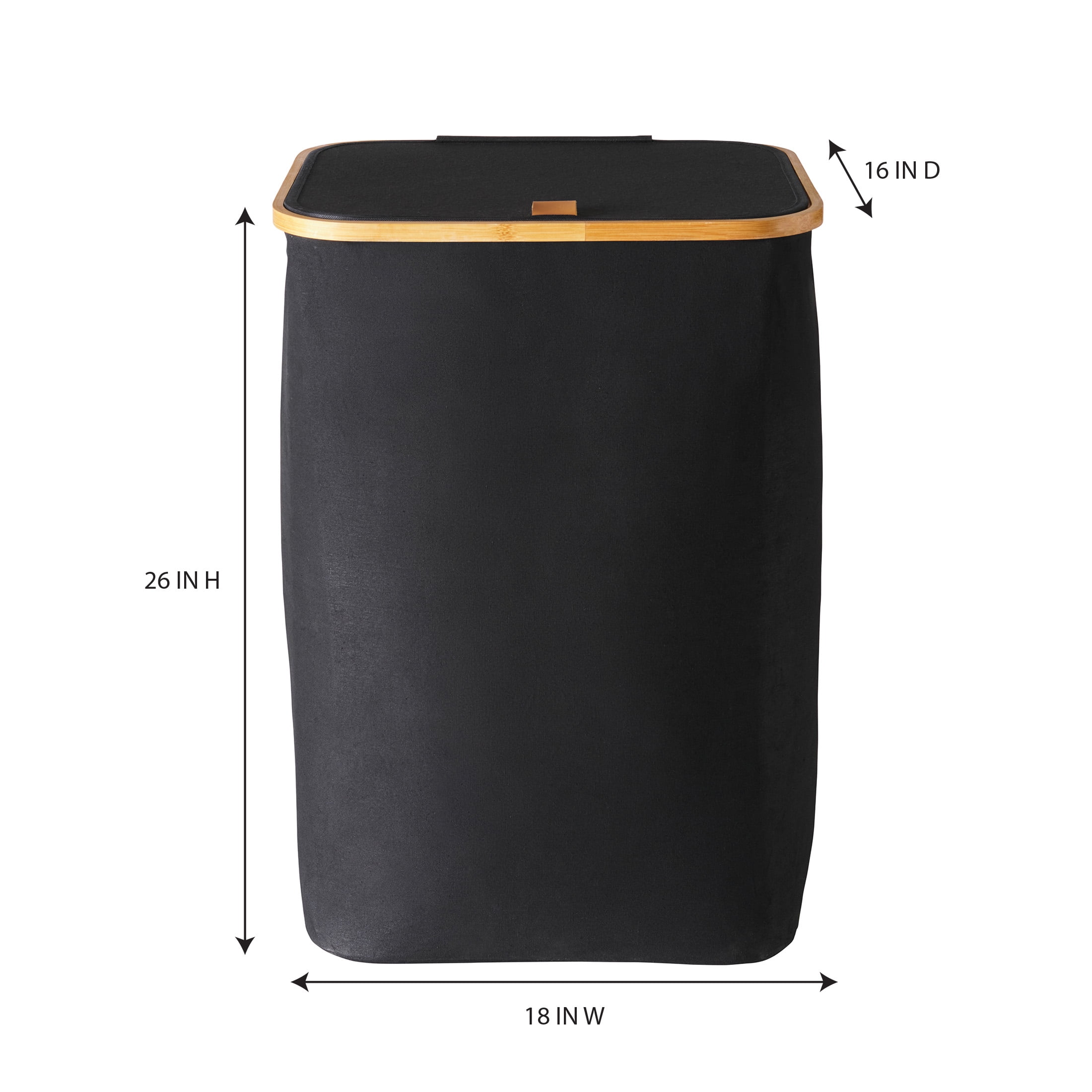 Better Homes & Gardens Black Bamboo Collapsible Laundry Hamper, 16" x 26"