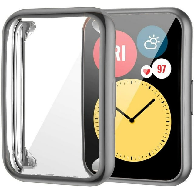 ALMNVO Plated Cover for Huawei Watch Fit Case Smartwatch Accessories TPU Bumper All-Around Screen Protector Huawei Watch Fit Watchcase -gray