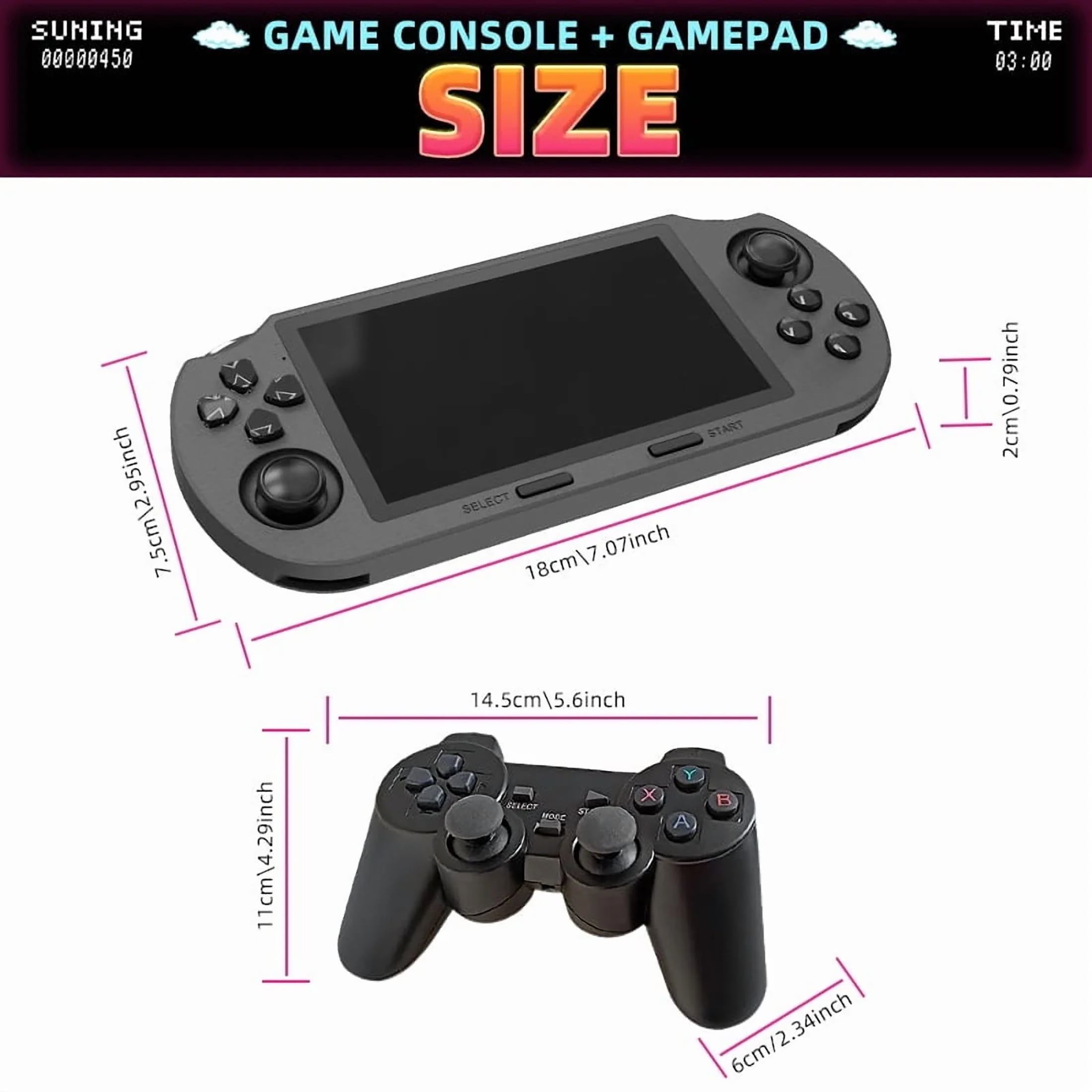 SF3000 Handheld Game Console, Portable, for PS1 GBA SNES Emulator, 4.5inch IPS Screen, 64G