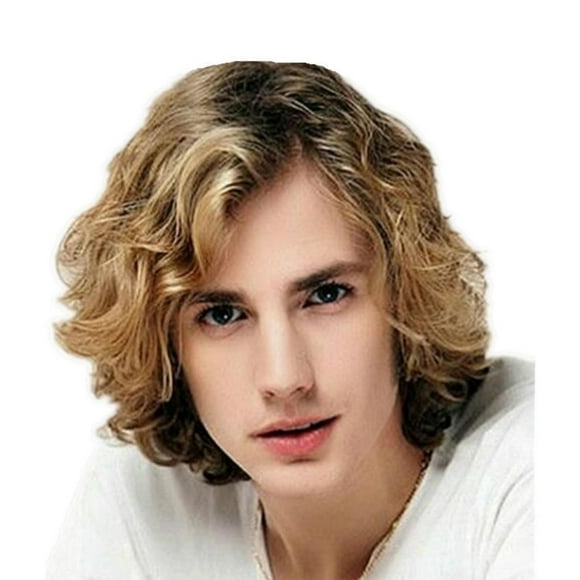 Mefallenssiah Men'S Gradient Color Partial Bangs Small Curls Short Hair Wig