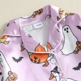 thumbnail image 6 of Cjfdfy Toddler Baby Girls Halloween Silk Pajamas Set Pumpkin Ghost Goose Print Fuzzy Trim Long Sleeve Tops And Pants Nightwear Cute Halloween Fall Winter Pajamas 1-6Y, 6 of 9