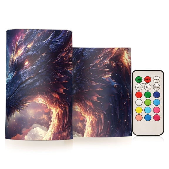 Starry Night Dragon Flickering Flameless Candles LED Tealight Battery Operated with Remote Set of 2 Holiday Decor Ornaments