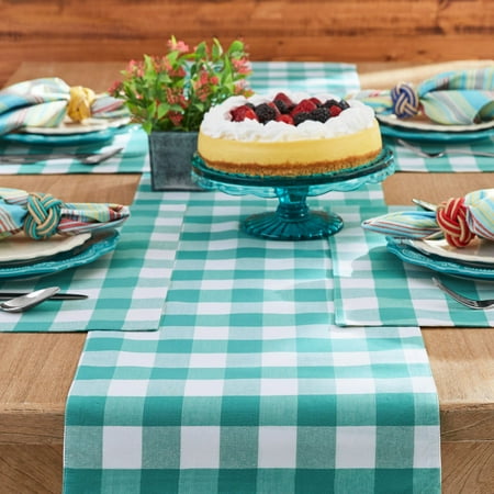 

Charming Check Placemat Table Runner Napkin and Napkin Ring Set 13 Piece Teal