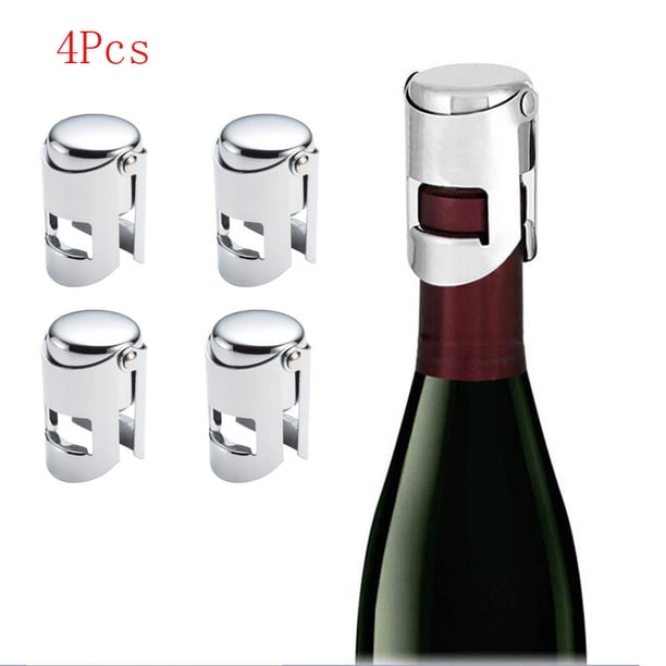 Xihbxyly Tapón de Acero Inoxidable para Champán, Sellador de Botellas de Vino Espumoso, Diseño de Sello Seguro, Mantiene El Vino Fresco, Uso En Bar, Juego de 4 Piezas, Sin Caja de Venta Al Público, E