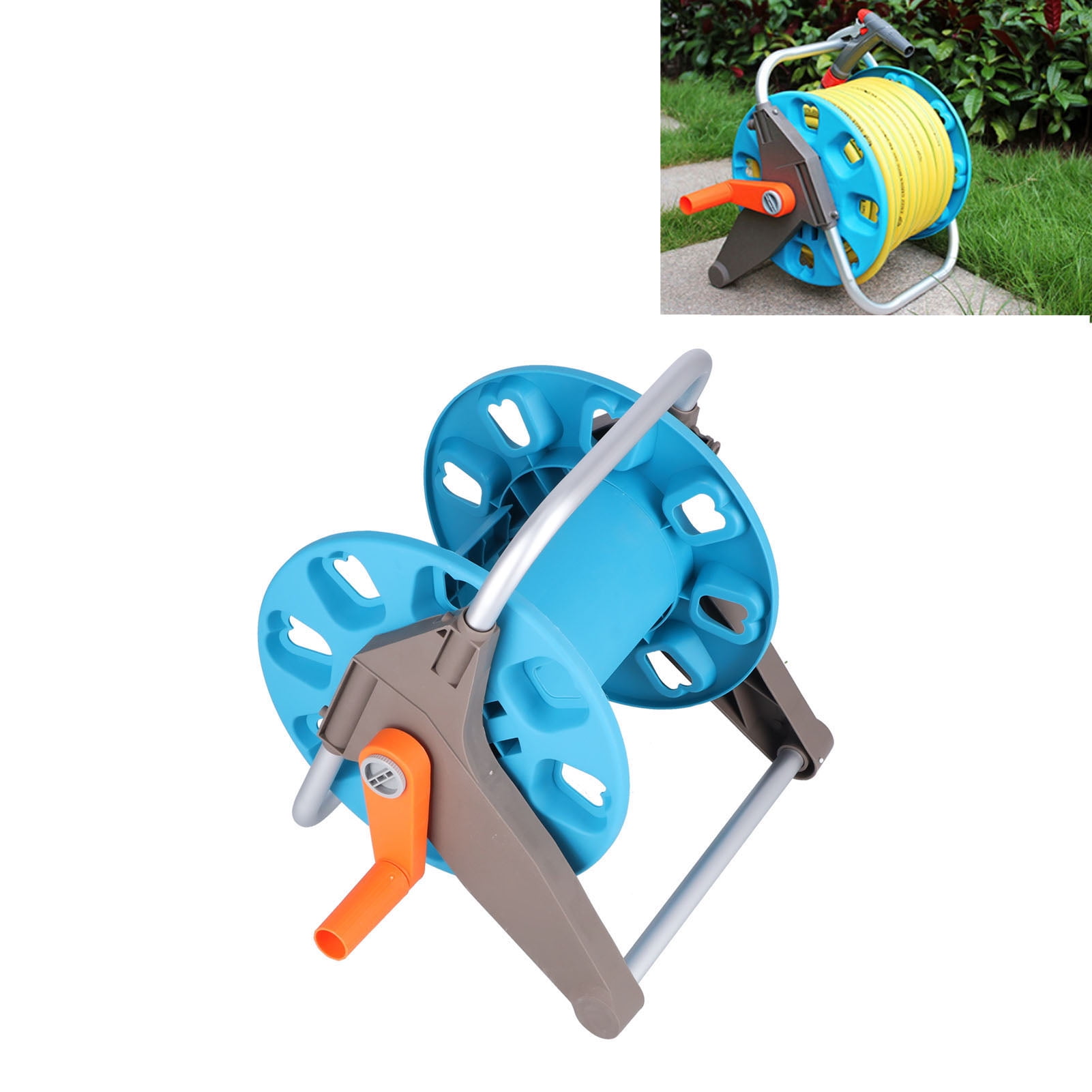 BIMZUC G1/2 Garden Water Hose Reel Rack Hand Push Waterpipe Cart Storage For 30m Pipe Yard Lawn Care (13.0 x 14.6 x 16.9 inches / 33 x 37 x 43 cm)