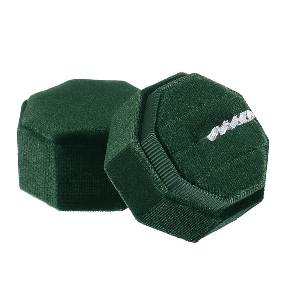 Uxcell Velvet Ring Box, 3 Slot Octagon Wedding Ring Display Holder Box Jewelry Ring Gift Box Deep Green