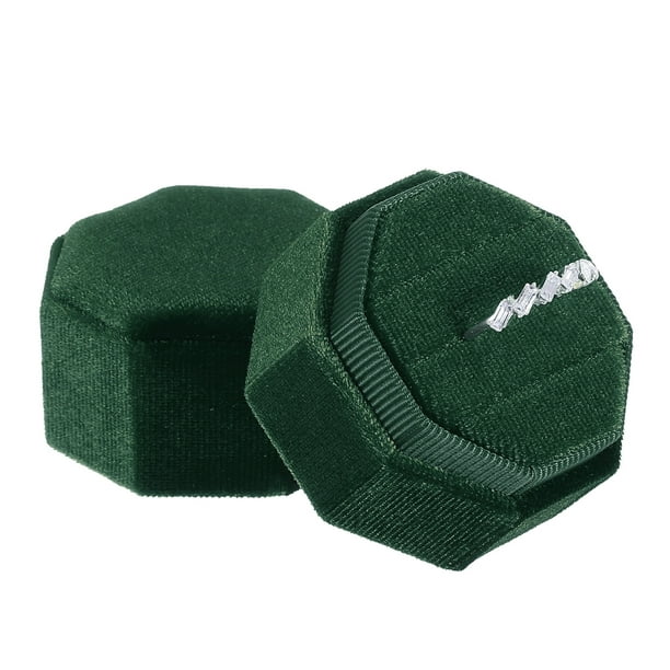 Caja de anillo de terciopelo Uxcell, soporte para exhibición de anillos de boda de 3 ranuras, caja de regalo para anillos de joyería verde profundo