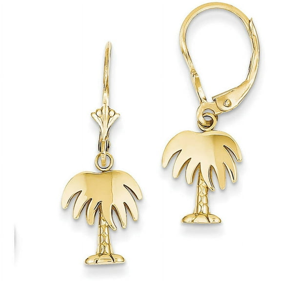Primal Gold 14 Karat Yellow Gold Palm Tree Leverback Earrings