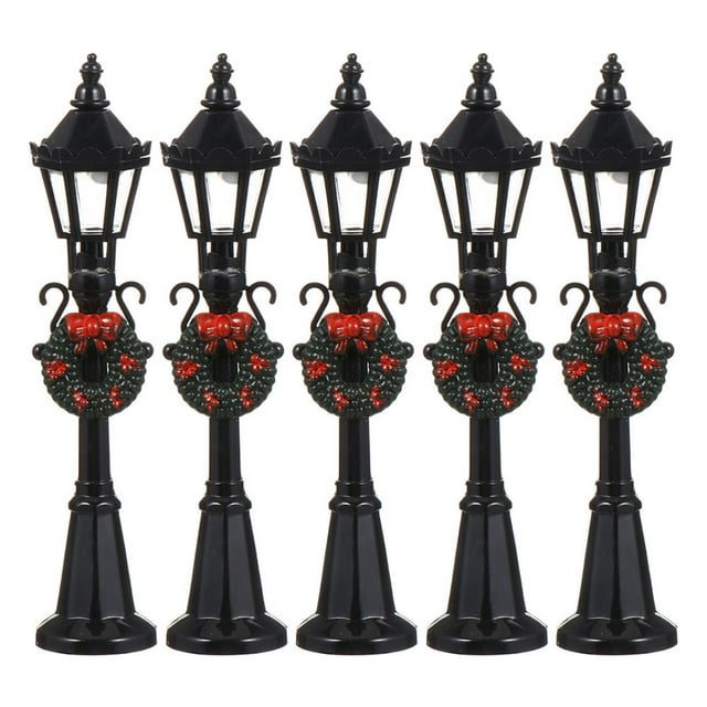 AMERTEER Street Lamp Christmas Lights Miniature Village Mini Model Postdecor Light Lampsblack Railway Train Pathway Lanternhouse