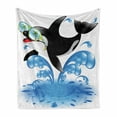 thumbnail image 1 of Funny Soft Flannel Fleece Throw Blanket, Summer Holiday Ocean Jumping Killer Whale with Sunglasses Cartoon Animal Love, Cozy Plush for Indoor and Outdoor Use, 70" x 90", Black Blue, by Ambesonne, 1 of 6