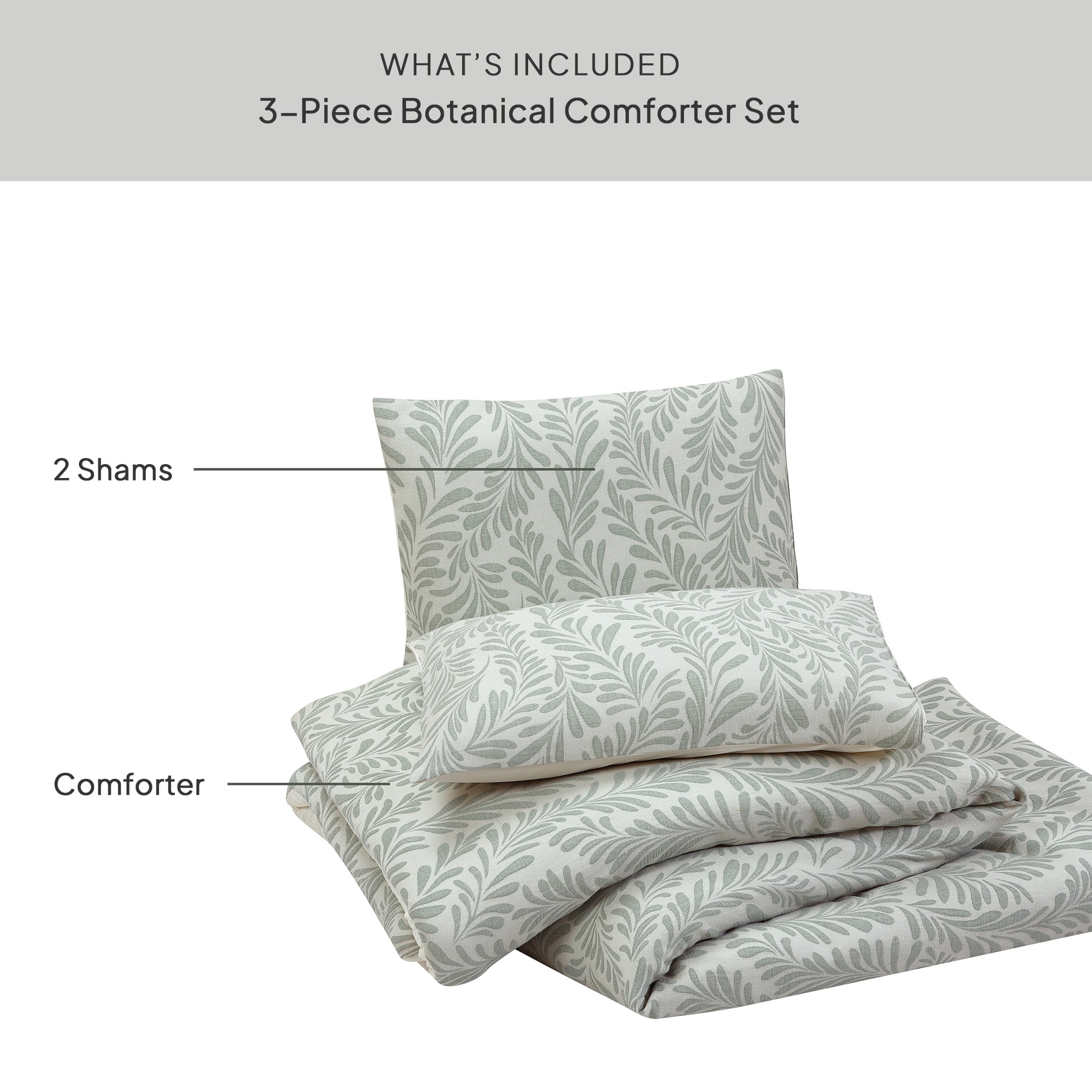 Better Homes & Gardens King Comforter Set, All-Season, 3-Piece, Green Leaf Botanical