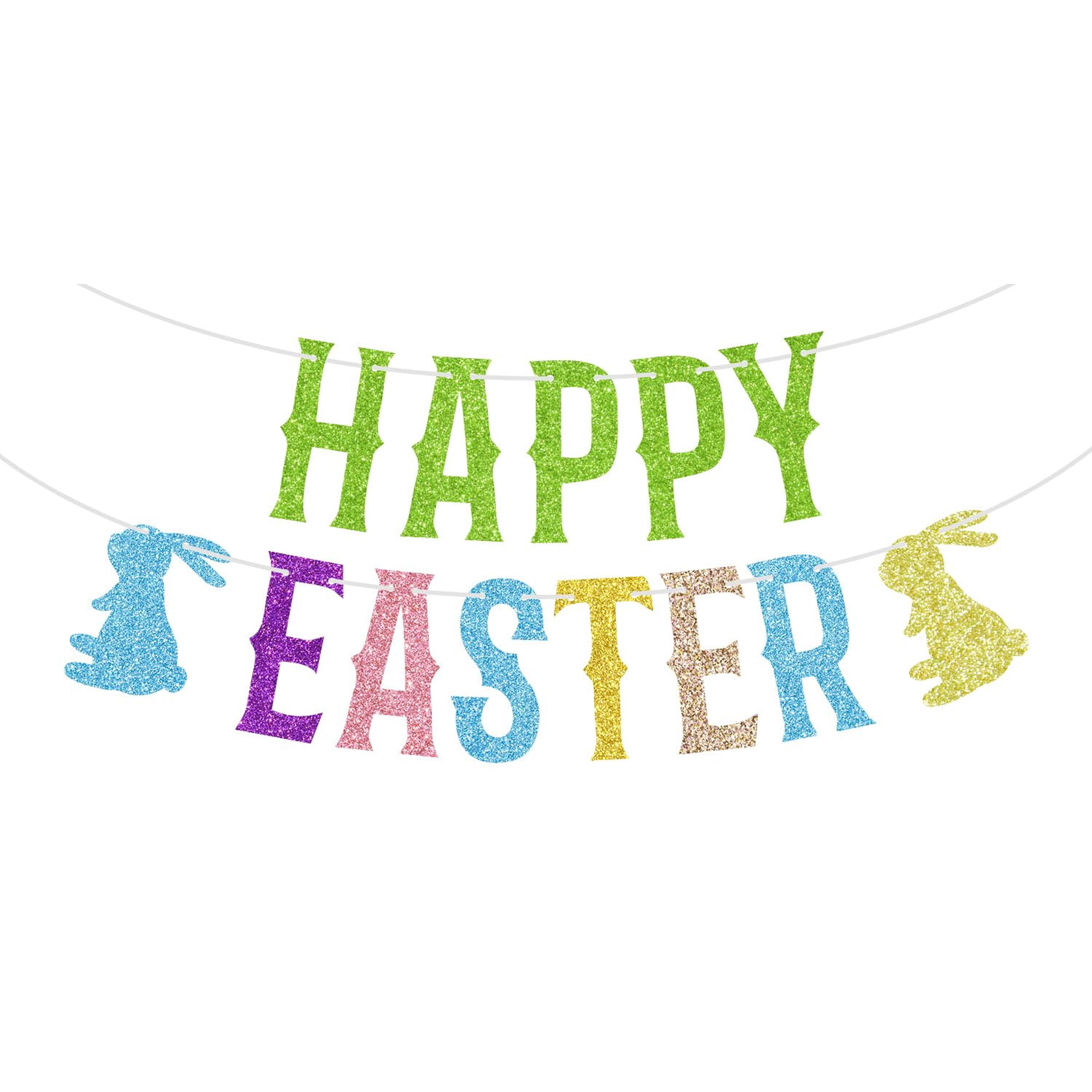 Happy Easter Banner Bunny Sign Hello Spring Bunny Easter Festival Party Decorations Supplies
