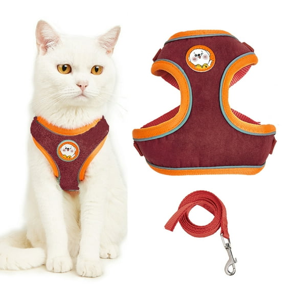 Feelers Pet Cat Dog Harness and Leash for Walking, Soft Adjustable Vest Harnesses, L, Red