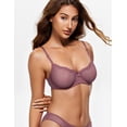 thumbnail image 2 of Wingslove Women's Sexy 1/2 Cup Lace Bra Balconette Mesh Underwired Demi Shelf Bra Unlined See Through Bralette,Brownish Purple 32C, 2 of 5