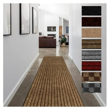 Runner Rugs for Hallways, 2FT x 12FT Non Slip Kitchen Area Rug Entryway Runner Laundry Room Rug, 2-82 FT Indoor Outdoor Carpet Runners with Rubber Backing, Brown Stripe