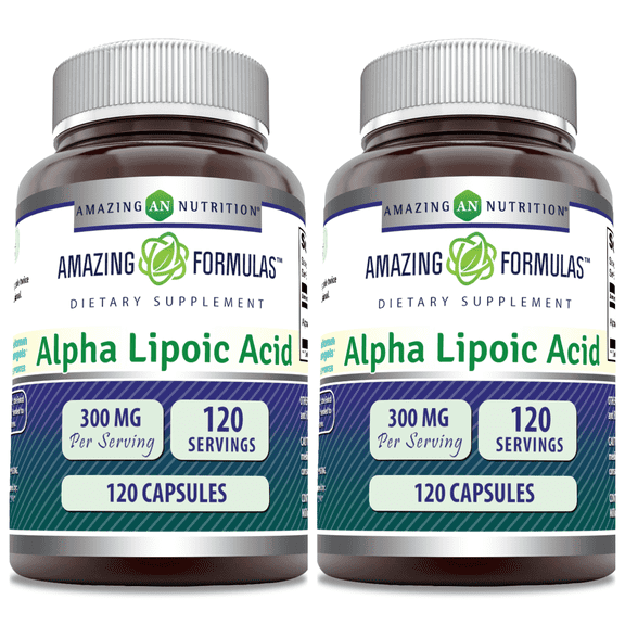 Amazing Formulas Alpha Lipoic Acid ALA 300mg Per Serving 120 Capsules Supplement | Non-GMO | Gluten Free | Made in USA | Pack of 2