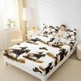 thumbnail image 4 of jejeloiu Western Cowboy Hats Twin Sheet Sets,Rustic Farmhouse Horse Twin Fitted Sheet,Brown White Flat Sheet For Boys Kids,Super Cozy Room Decor,3-Piece, 4 of 7