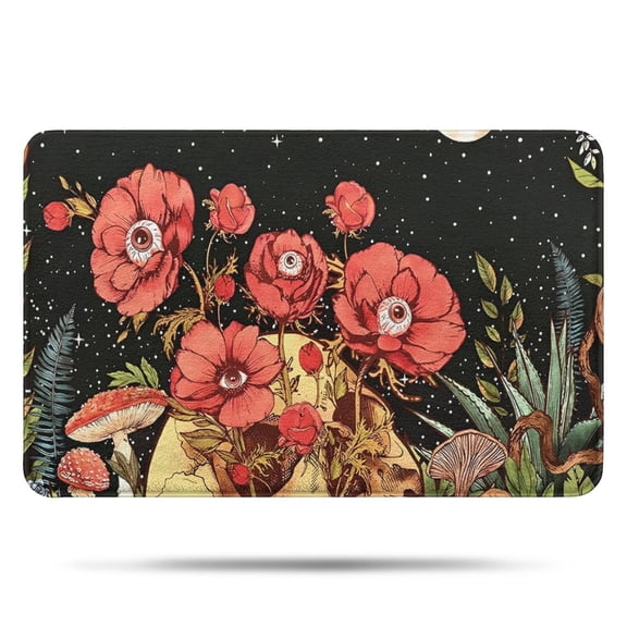 Black Gothic Skull Flower Pattern Bathroom Rugs Mat,Non Slip Microfiber Bathroom Rug,Rubber Backing,Soft Bathroom Mats for Bathroom Floor,Tub and Shower,17x27in(43x68cm)
