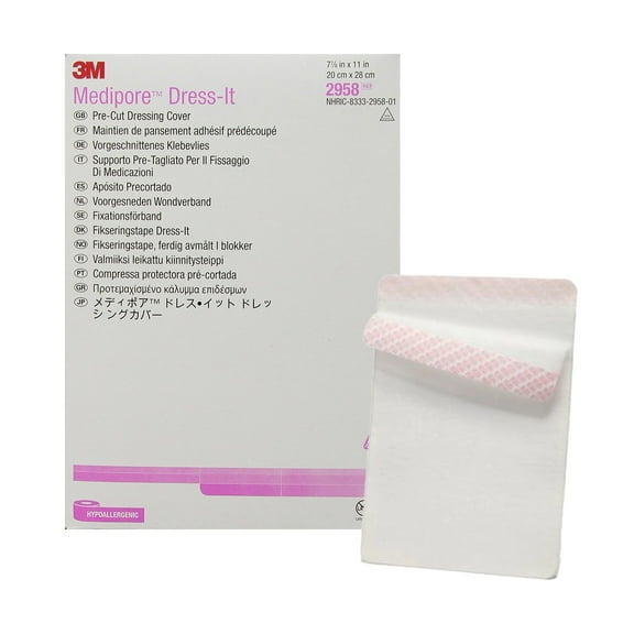 3M Medipore Dress-It Wound Dressing Cover, Adhesive Pre-Cut Cloth, 7 7/8 x 11 in, 25 Count, 1 Pack