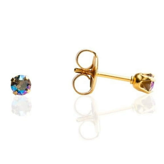 STUDEX Sensitive Diamond Crystal Shimmer Stud Earrings 3mm | Gold Plated Post-PR-1504-S | Hypoallergenic and Nickel Safe for Sensitive Ears