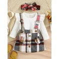 thumbnail image 3 of Baby Girls Autumn Clothes Set 6M 12M 18M 24M 3Y 4Y Kids Ruffle Long Sleeve Ribbed Romper Tops + Plaid Suspender Skirt + Headband Toddler Outfits, 3 of 10