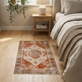 thumbnail image 3 of ODIKA 2'x3' Washable Accent Rug Orange Fall Vintage Boho Farmhouse Terracotta Floral Medallion with Distressed for Bedroom, Nursery, RV, Pet Friendly, Bedside Mat, 3 of 7