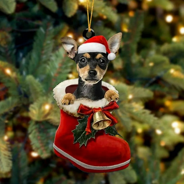 SZXZYGS Santa Boot Funny Christmas Dog Acrylic Ornament Christmas Dogs Ornament Christmas Stocking Animal Ornament Christmas Ornament Christmas Decoration