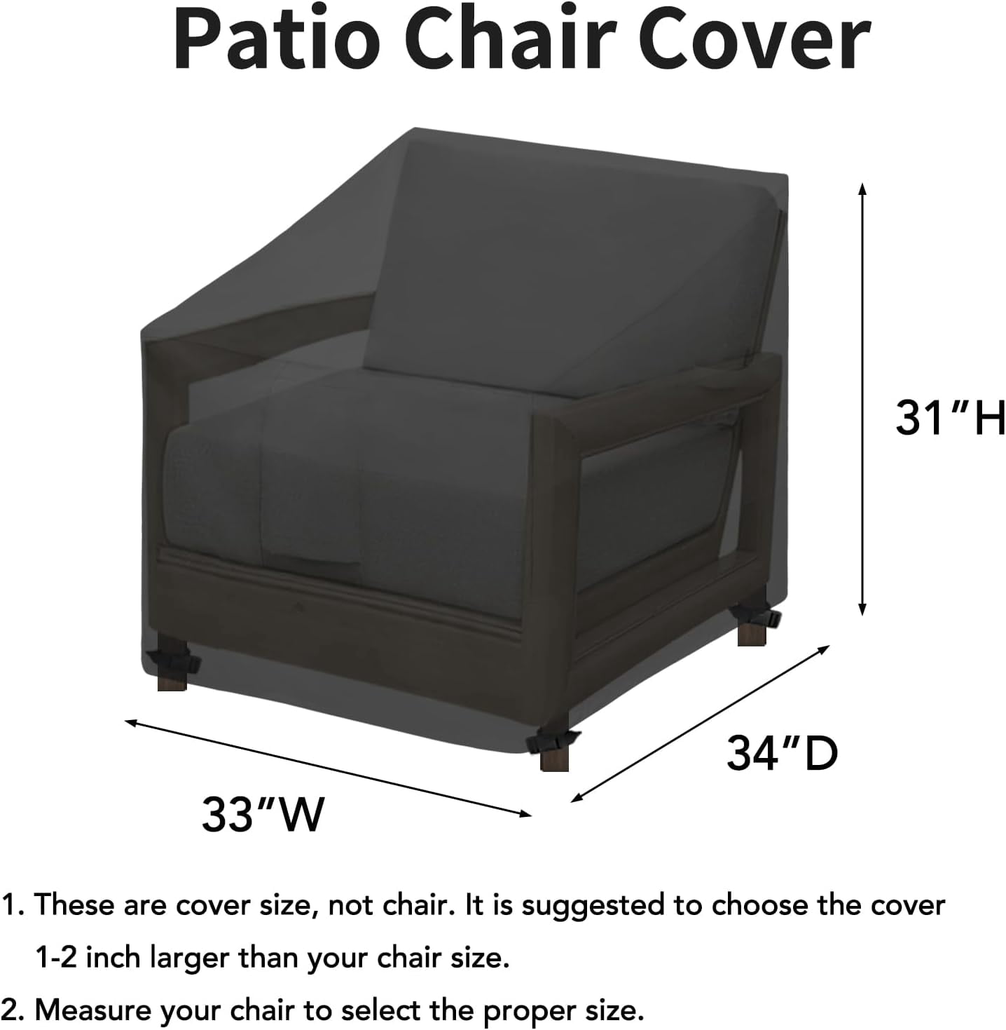 Waterproof Patio Chair Cover UV Resistant Outdoor Chair Cover Weatherproof Lawn Patio Furniture Cover with Tape Sealed Seam (2 Pack-33Wx34Dx31H inch, Black)