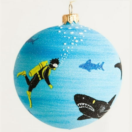 Shark Tank Scuba Diver Polish Glass Ball Christmas Tree Ornament Made in