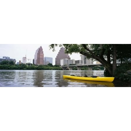 Bird Large Poster - Yellow kayak in a reservoir Lady Bird Lake Colorado River Austin Travis County Texas USA Poster Print