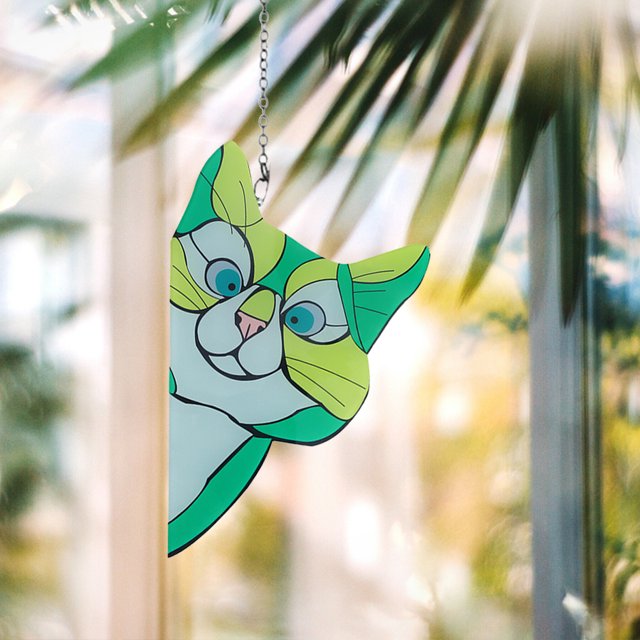 Decoración Colgante De Perro Gato Colgante de ventana de gato de vidrieras hermoso creativo lindo para la cocina de la oficina en el hogar Hugtrwg Libre de BPA