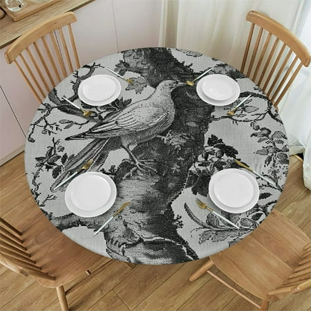 

Patifu Bird Tree Branch Forest Round Table Cover Stain Resistant Washable Indoor Outdoor Tablecloth Kitchen Dining Wedding Parties 100% Polyester Fiber 31-35