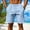 Light Blue, variant on Sakmal Bermuda Shorts Men Knee Length Board Cotton Linen Wide Leg 9 Inch Solid Green Vacation Shorts for Men L