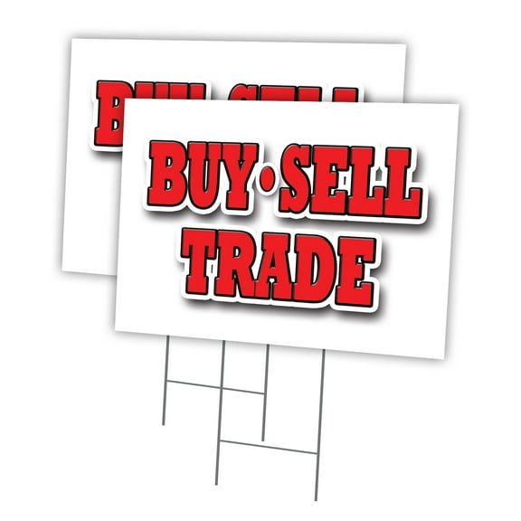 BUY SELL TRADE 2 Pack Of 18" x 24" Yard Sign & Stake | Advertise Your Business | Stake Included Image On Both Sides | Made in The USA