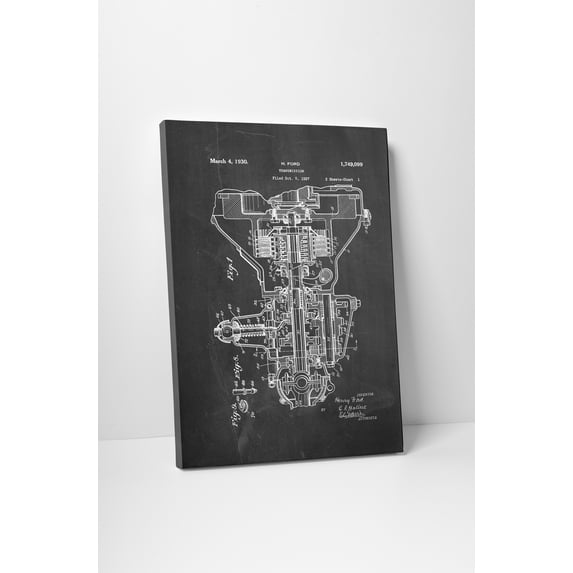 Ford Transmission Patent Gallery Wrapped Canvas Wall Art. BONUS WALL DECAL. (20" x 16")