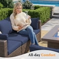 thumbnail image 4 of TANGJEAMER 9 Piece Patio Furniture Set with Fire Pit Table, All Weather Outdoor Sectional PE Rattan, Patio Conversation Sets with Cushions for Garden Lawn Balcony（Blue）, 4 of 10