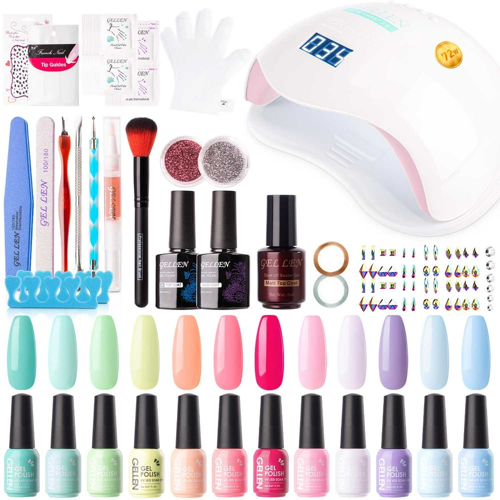 Gellen 12 Colors Colorful Rainbow Gel Nail Polish Starter Kit with 72W UV/LED Nail Lamp