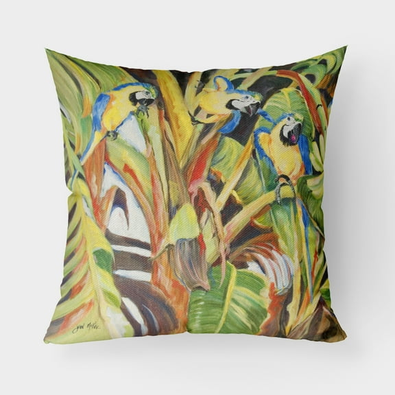 Carolines Treasures JMK1281PW1818 Parrots Canvas Fabric Decorative Pillow  18H x18W multicolor